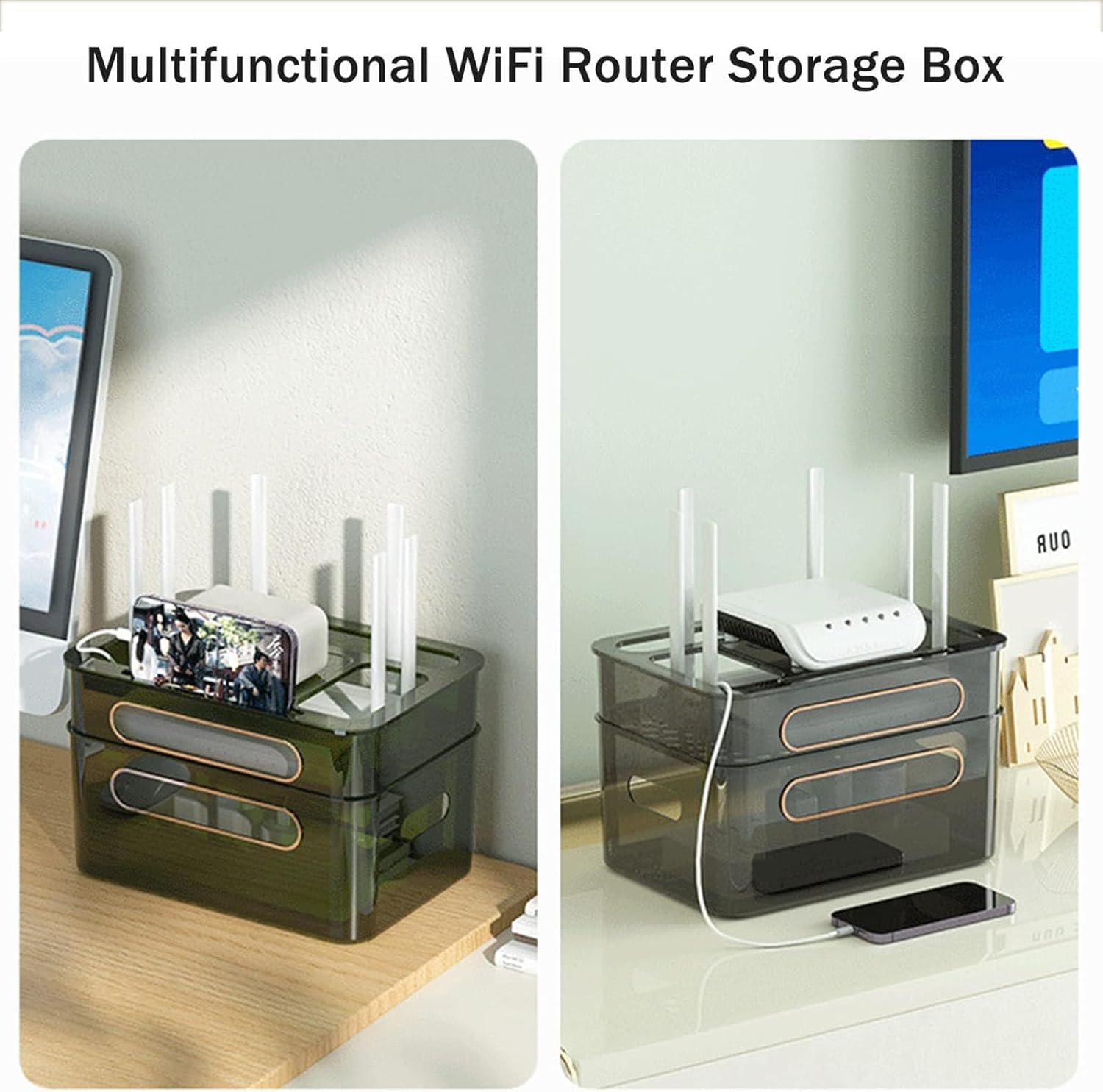 Wielowarstwowe pudełko do przechowywania kabli, organizer do routera WiFi, na przewody, dekodery telewizyjne i elektronikę, 31,5 x 22 x 20 cm, uporządkuj swoją przestrzeń!
