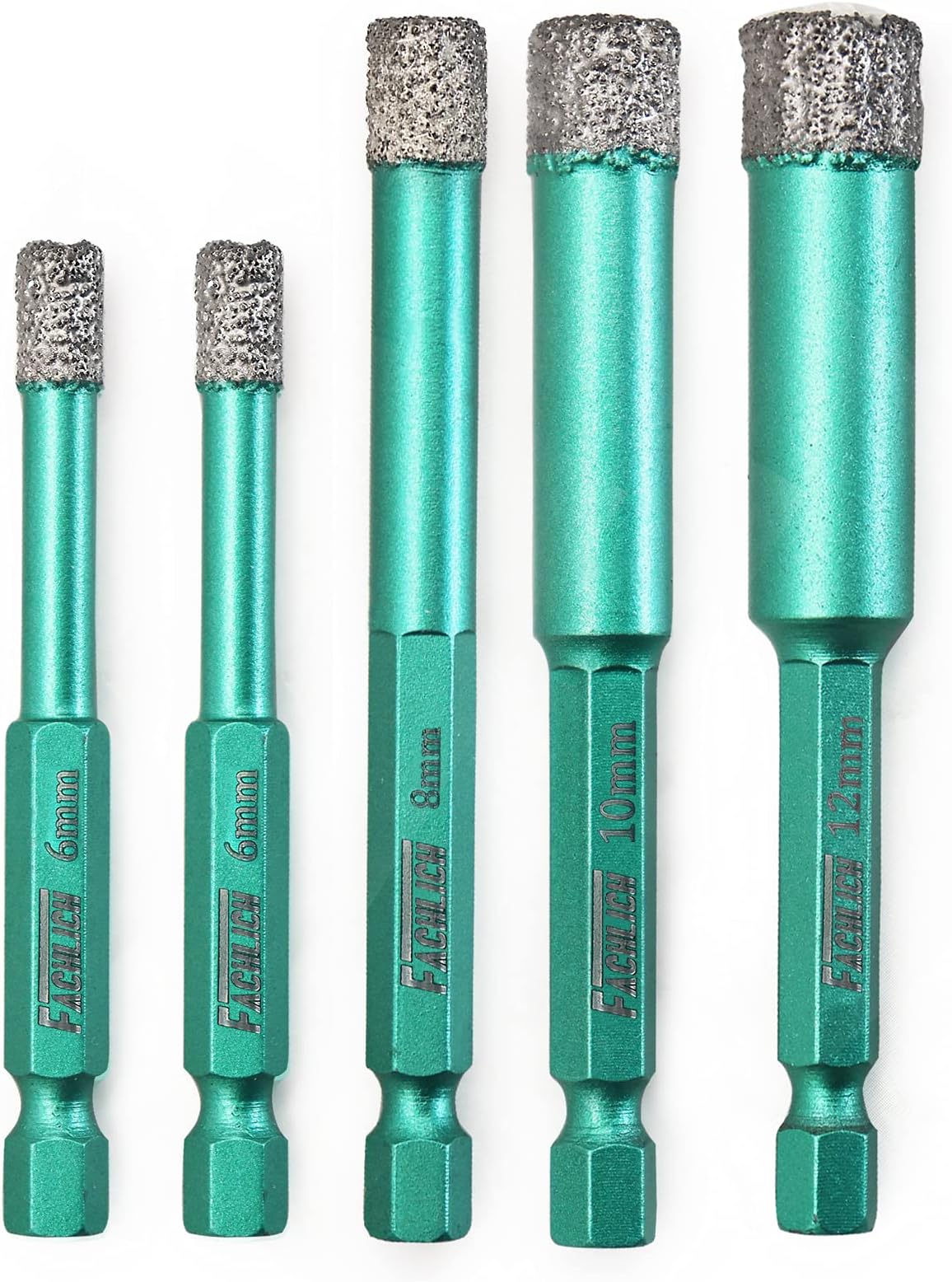FACHLICH Dry Diamond Drill Bits Set,6/6/8/10/12mm with Quick Change Hex Shank,for Granite Marble Tile Porcelain Ceramic Hard Materials