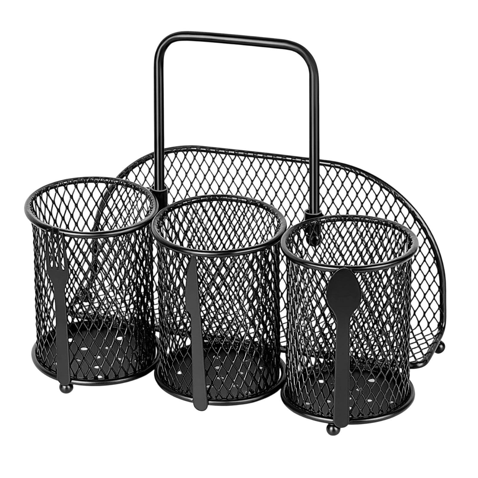 CUNZJIA Metal Cutlery Storage Basket with 4 Sections for Knives Forks Spoons and Napkins Kitchen Countertop Planner