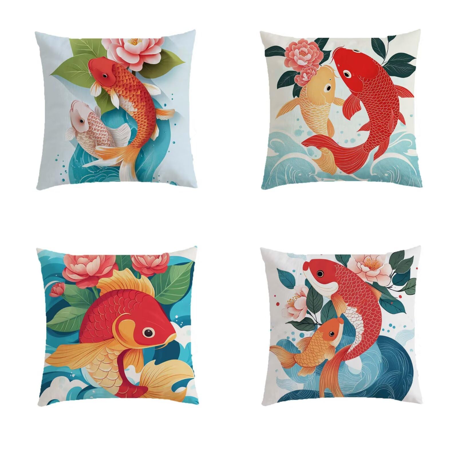 Taie oreiller fish rouge anti pluie pour rénover une housse coussin exterieur 50x50