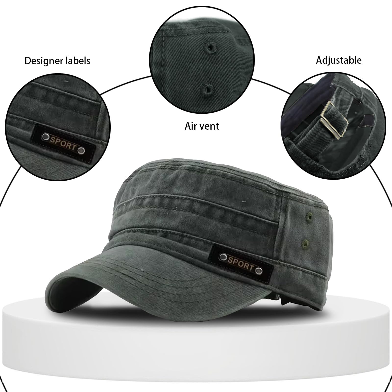 Gorra Militar Unisex, Gorra Militar Vieja Lavada, Adjustable Retro Gorra Plana, Transpirable Viseras Hombre Adecuado para Deportes al Aire Libre, Hombres y Mujeres