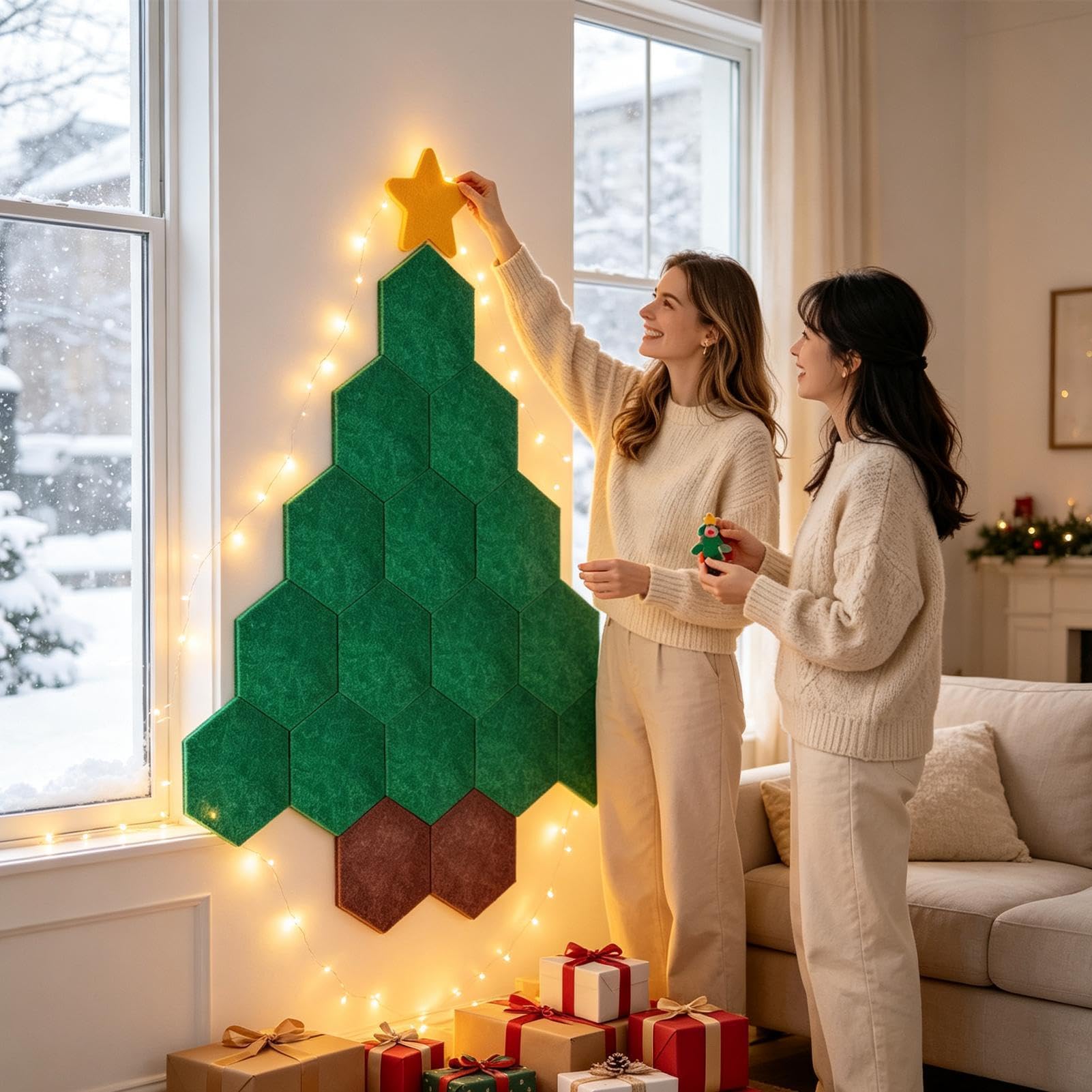 Árbol Navideño de Fieltro para Fotos 1,3 x 1,5 m manualidad de pared