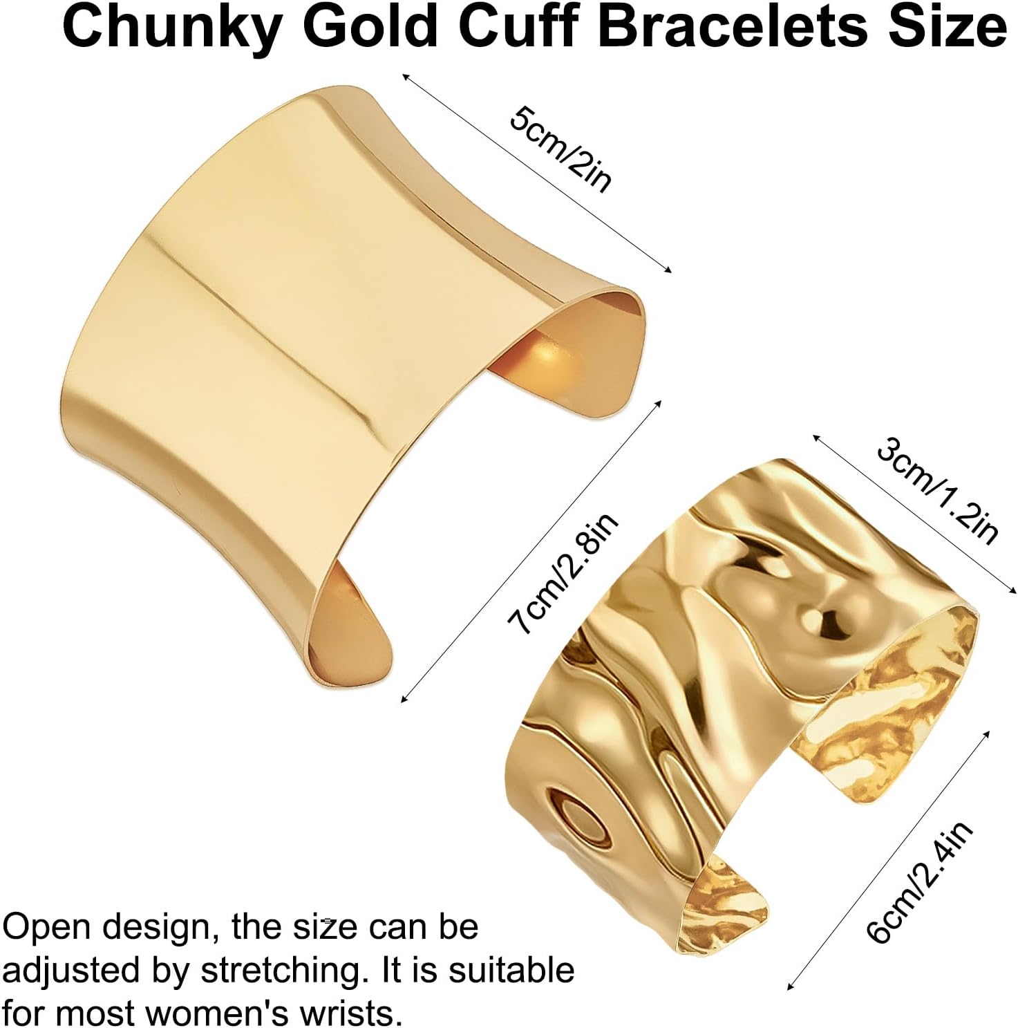 3PCS Gold Chunky Cuff Bracelets for Women Irregular Minimalist Gold Statement Open Wide Bangle Bracelets Set Arm Cuff Upper Arm Punk Jewelry