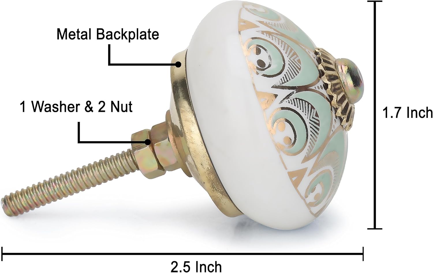Set of 4 Ceramic Knobs for Cabinets and Drawers, Handmade Cupboard Door Knobs & Pull Handles for Dresser, Kitchen Cabinet, Wardrobes Boho Furniture Decorative Knob - Pack of 4, Light Green