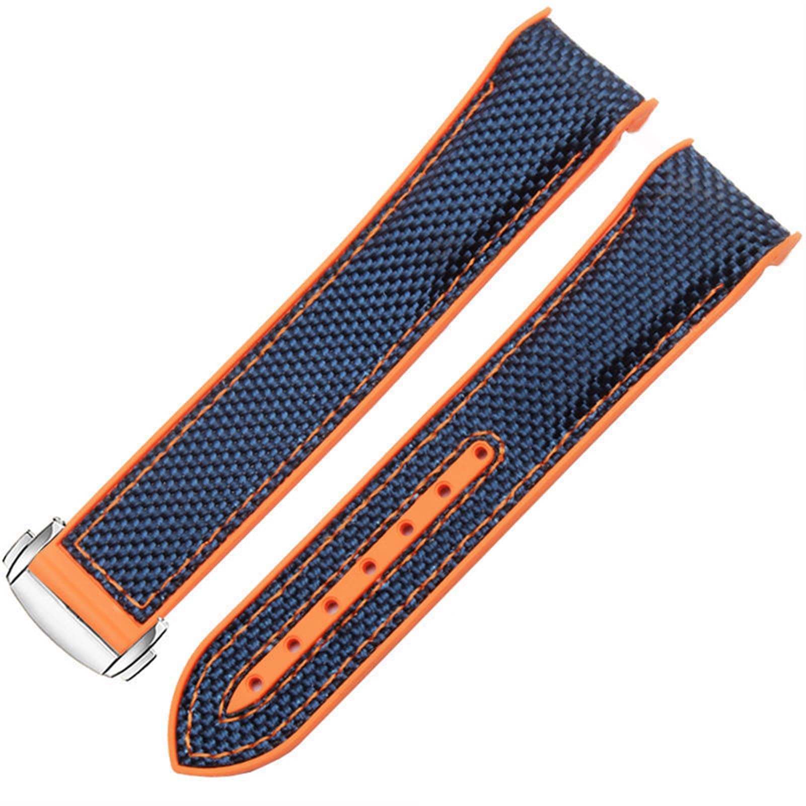 QTYQWC Watch Bracelet for Omega 300 SEAMASTER 600 Planet Ocean Folding Buckle Silicone Nylon Strap Watch Accessories Watch Band (Color : Black Orange, Size : 22mm)