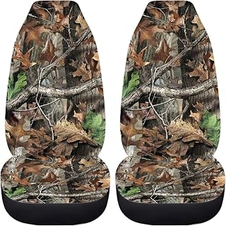 Xoenoiee 2 Piece Universal Camo Car Seat Cover for Women Men, Realistic Forest Camouflage Print Car Seat Covers for Front Seat, Soft Bucket Auto Seat Protector Covers