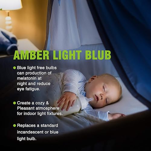 Miniatura 4 de Neporal Bombillas ámbar de 9 W, bombillas suaves y cálidas para dormir equivalentes a 60 W, bombillas de luz azul ámbar de 1800 K, bombilla para