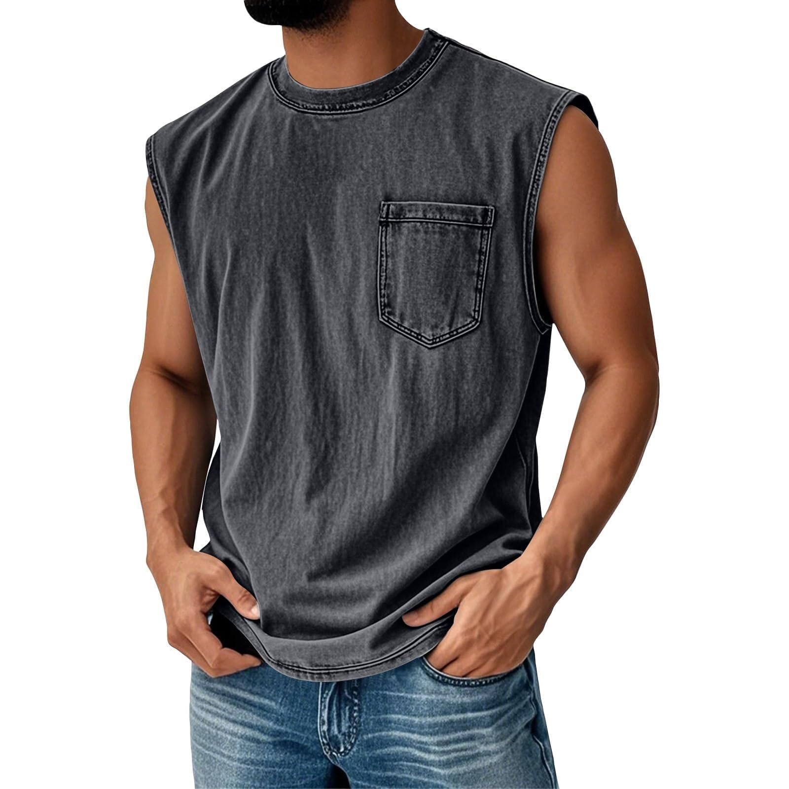 Herren Tanktop Vintage Washed Rundhals Ärmellos Sport Locker Atmungsaktiv | Weicher Waschungseffekt, Bequeme Passform, Vielseitig Kombinierbar, Klassischer Rundhals
