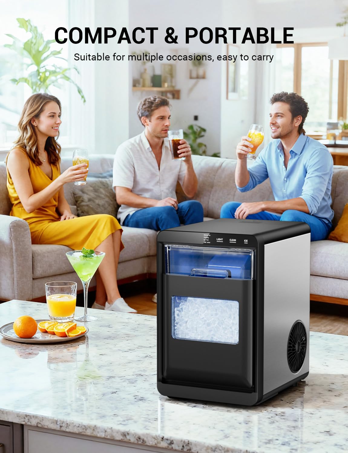 44 lbs Nugget Ice Maker Countertop,Pebble Ice Machine, 5-10 Mins Fast Ice Making, Self-Cleaning, Portable for Home, Outdoor, Camping, Hospital, RV (44lbs)