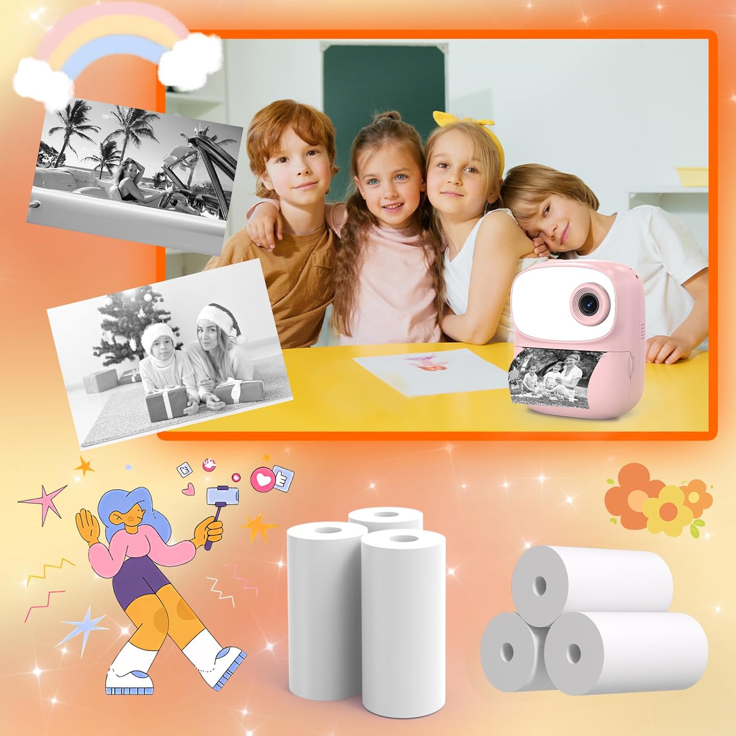 Thermal Paper for Kids Camera Instant Print, 57x25mm Instant Print Paper, 15 Rolls Kids Camera Instant Print Paper Compatible with Most Instant Print Cameras for Kids(72 Pcs/Roll) - Image 2