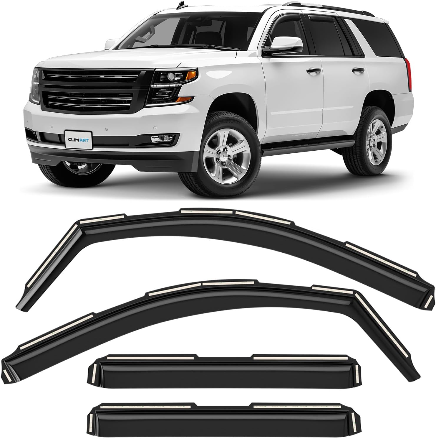 CLIM ART in-Channel Incredibly Durable Rain Guards for Chevy Tahoe 2015-2020/GMC Yukon 2015-2020, Original Window Deflectors, Vent Window Visors, Vent Deflector, 4 pcs. - 615149