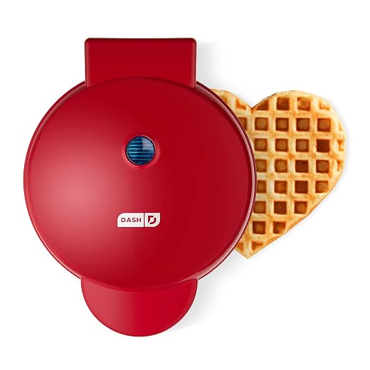 Dash Express 8” Waffle Maker for Waffles, Paninis, Hash Browns + other Breakfast, Lunch, or Snacks, with Easy Clean, Dual Non-Stick Surfaces - Red Heart