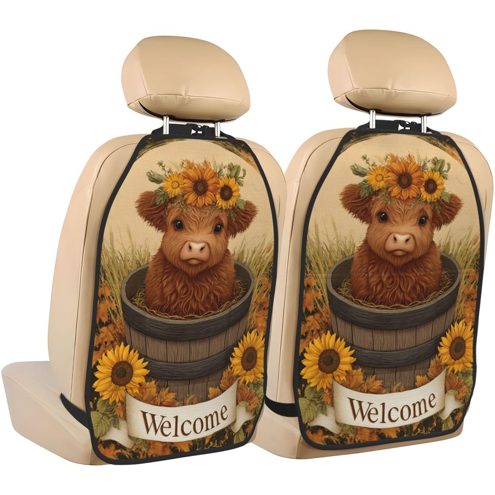 Protectores para asiento de coche de vaca escocesa, fundas organizadoras con bolsillos de viaje