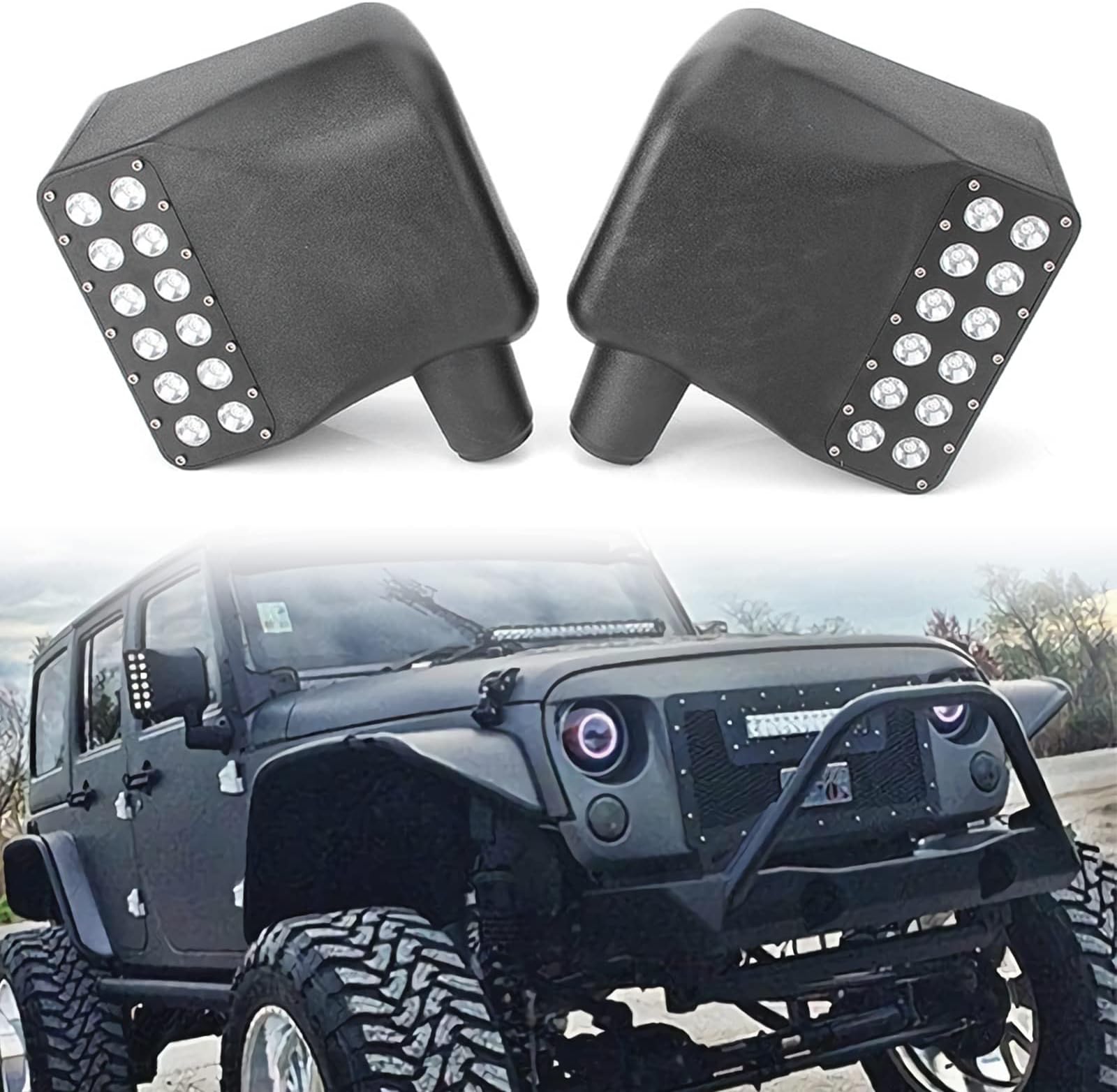 Side View Mirror Housing with LED White DRL Amber Turn Signals Light Fit for Jeep Wrangler JK JKU 2007-2018 (1 Pair)