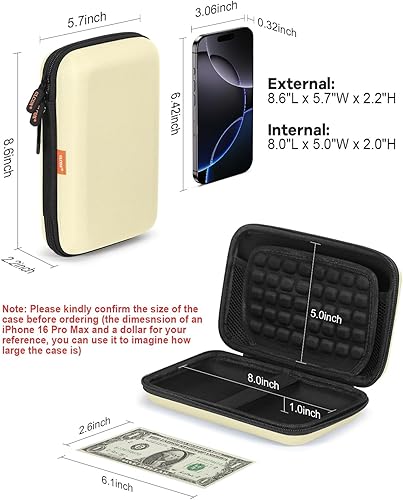 Miniatura 3 de Funda rígida beige para organizador de accesorios electrónicos, funda de transporte rígida a prueba de golpes para banco de energía, disco duro