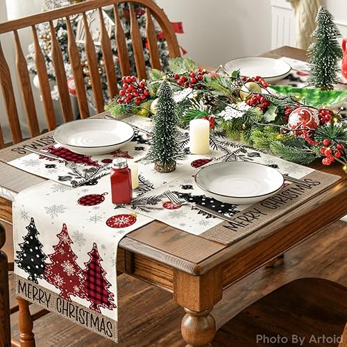 Miniatura 5 de Artoid Mode Juego de 4 manteles individuales de Navidad con diseño de bolas de pino rojo, 12 x 18 pulgadas, para decoración de fiestas, cocina,