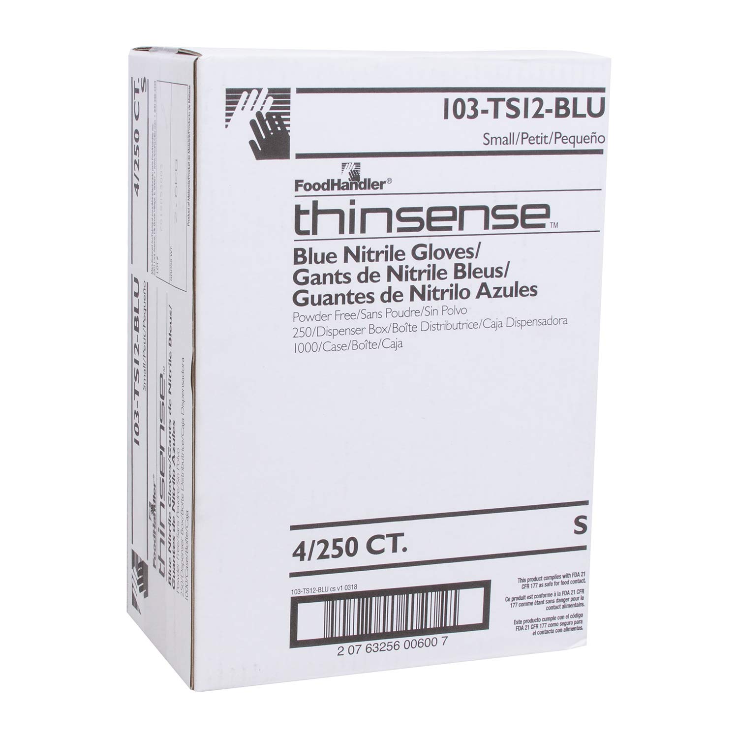 FoodHandler 103-TS12-BLU Blue thinsense Nitrile SM Electric Blue (Pack of 1000)