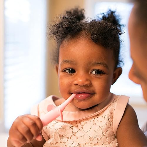 Miniatura 9 de Dr. Brown's Cepillos de dientes de jirafa y elefante rosa para bebés con pasta de dientes para bebés, fresa, 1.4 onzas