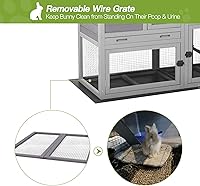 Vista 2 de Conejera de interior y exterior, madriguera con puerta para ventilación, conejera de madera con bandeja para no derramar, malla de alambre inferior