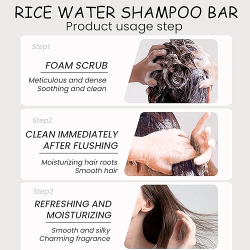 Miniatura 4 de 2 barras de champú de agua de arroz para el crecimiento del cabello, barra de champú de proteínas a granel, cobertura blanca de raíz, oscurecimiento