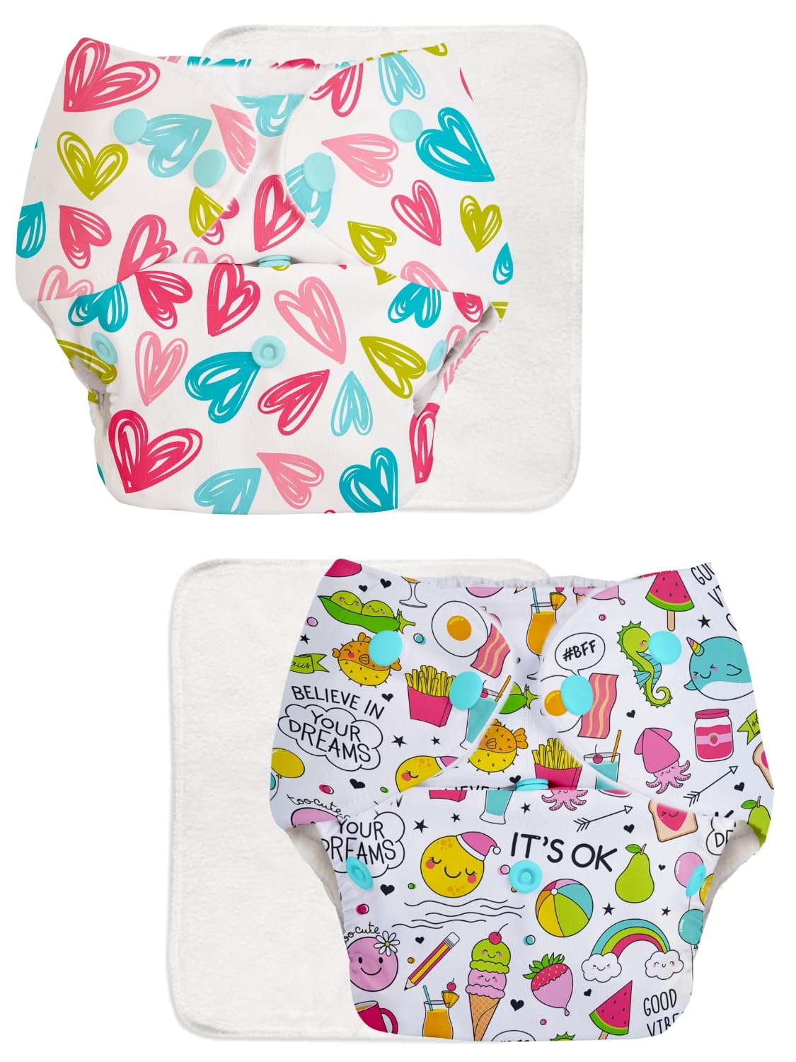 Superbottoms Basic Leakage-proof advanced cloth diapers for babies, High Absorbent 100% cotton 2 reusable diaper and 2 i
