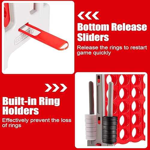 Miniatura 3 de ARLIME Juego gigante gigante de 4 en punta, juegos de patio trasero para niños y adultos, 4 en una fila con palanca de liberación rápida, 42 anillos
