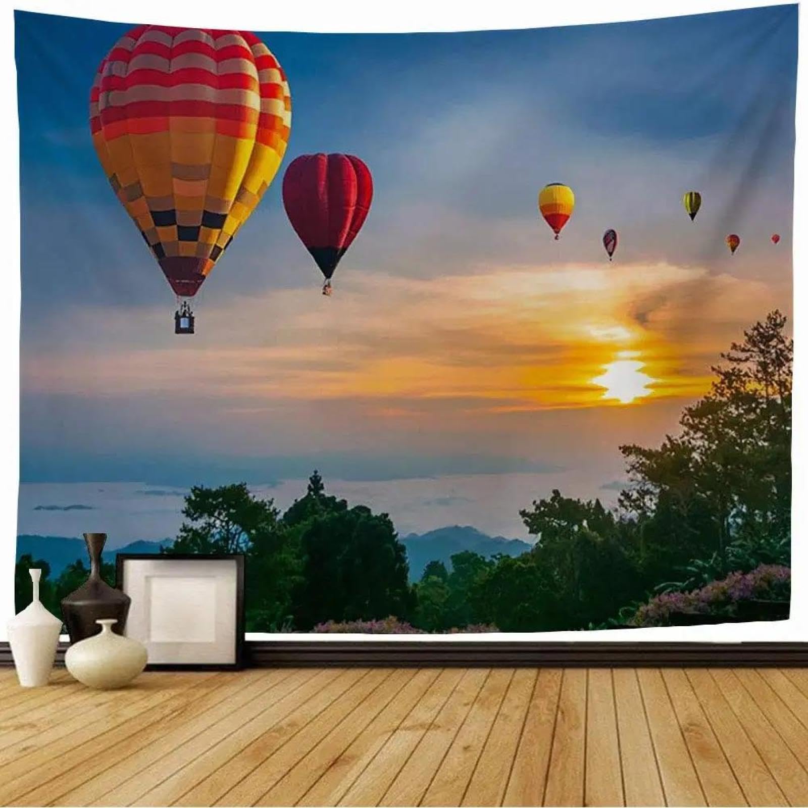 HAN MAN XIUColorful hot air balloon tapestry, clouds, sky, idyllic landscape, hanging cloth, bedroom, living room decoration