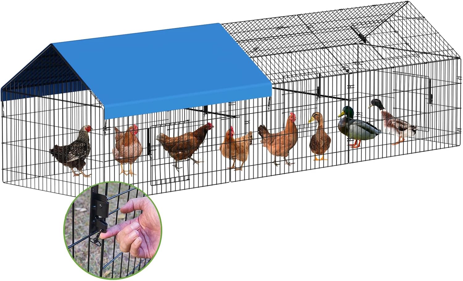 INJOPEXI Metal Chicken Coop 130"×40"×39" Chicken Runs for Yard with Cover Chicken Playpen Enclosure Chicken Pen Kennel Duck Coop Cage for Outdoor Backyard Farm Rabbit Dog Cat Small Animal Poultry