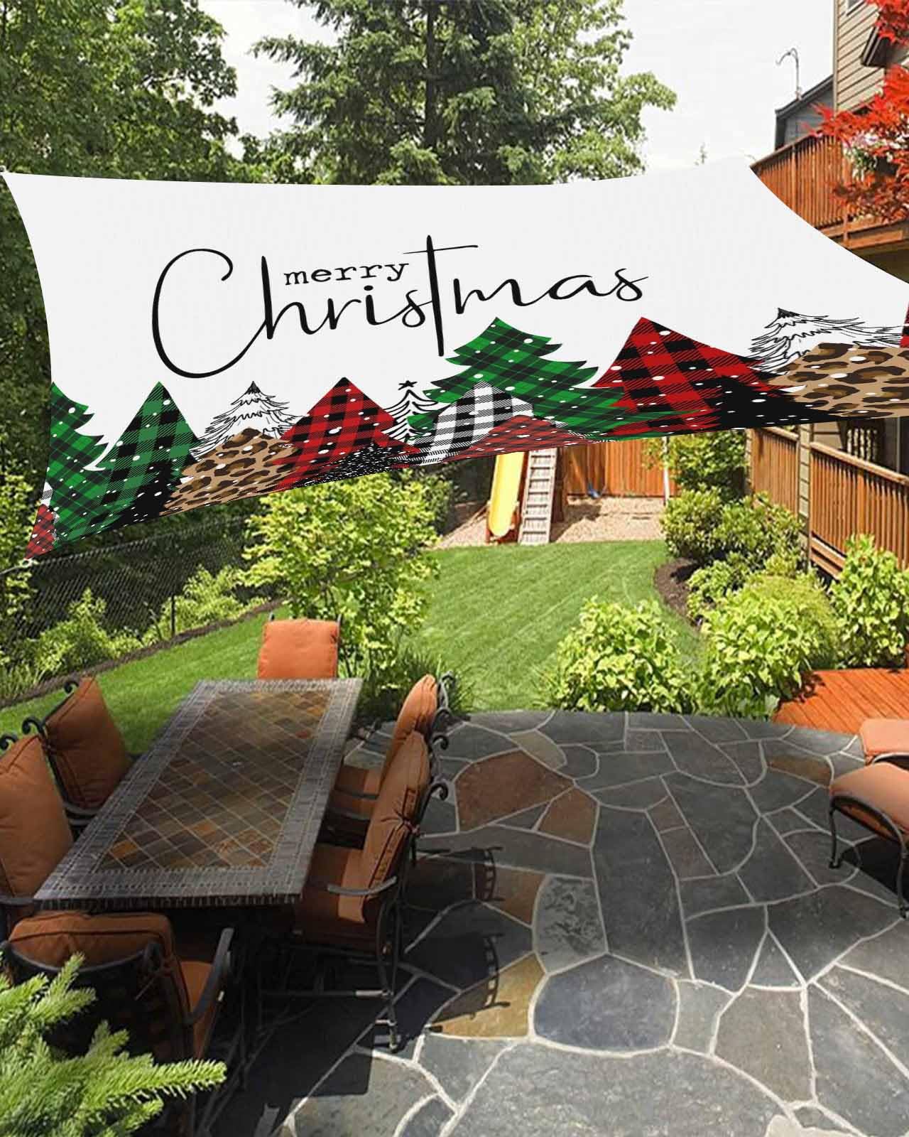 Boanket Sun Shade Sail 8' x 10', Christmas Tree Rectangular Waterproof Outdoor Sun Shades, Xmas Tree Green Red Black Plaid Leopard Shade Cloth for Patio Deck Terrace Garden Lawns Beach Backyard