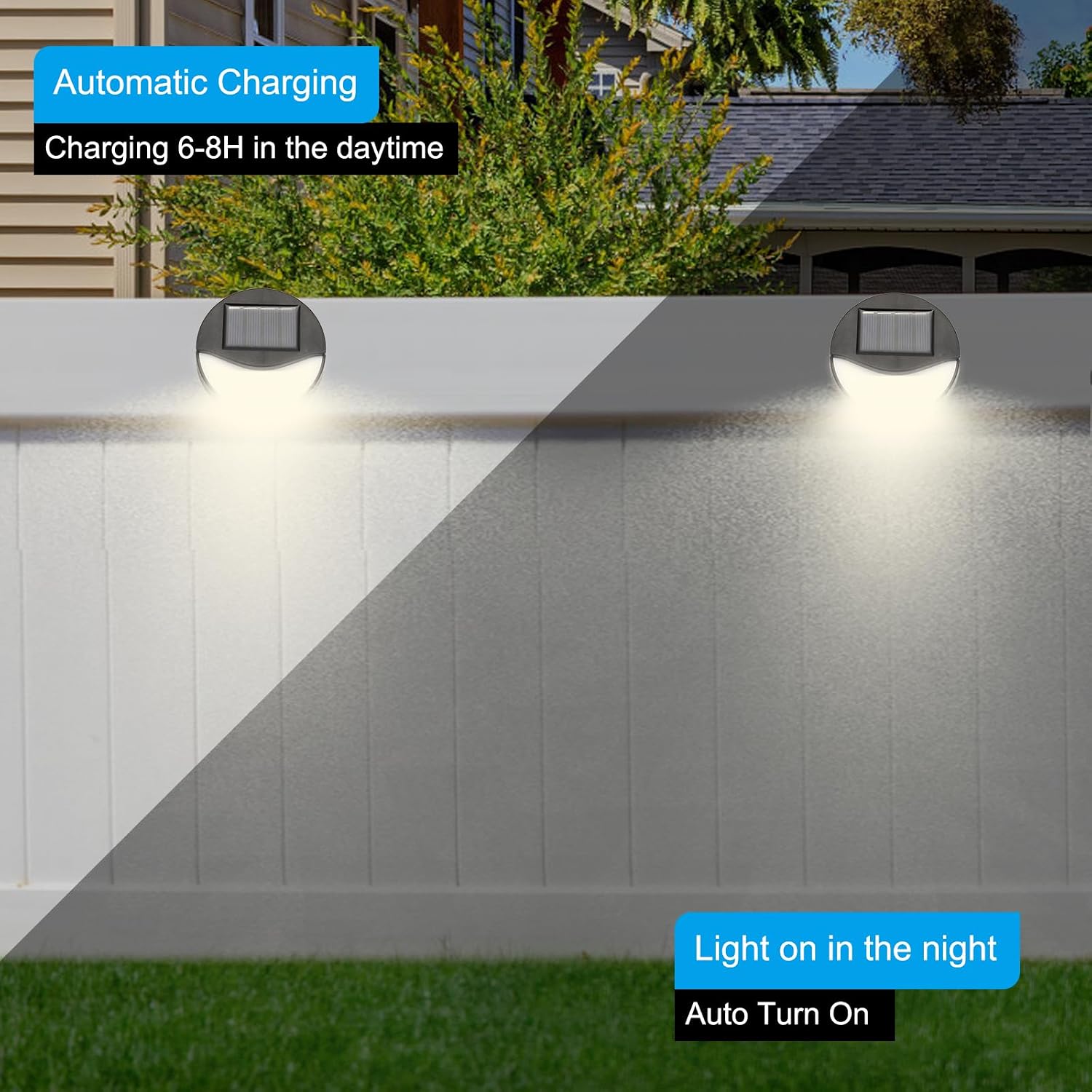 PATIKIL Solar Lights Outdoor Waterproof, 2Pack Wall Sconce LED Stair Light for Decor, Deck, Step, Fence, Porch and Patio, Warm White