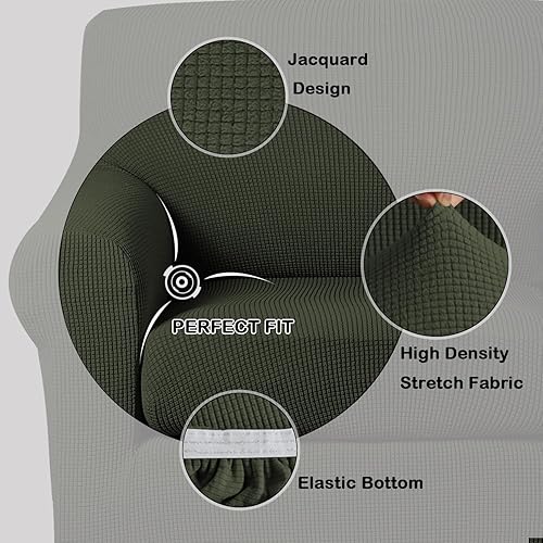 Vista 151 de Turquoize - Funda elástica para sofá de 2 piezas y 3 cojines, funda protectora lavable con elástico en la parte inferior, tela jacquard gruesa