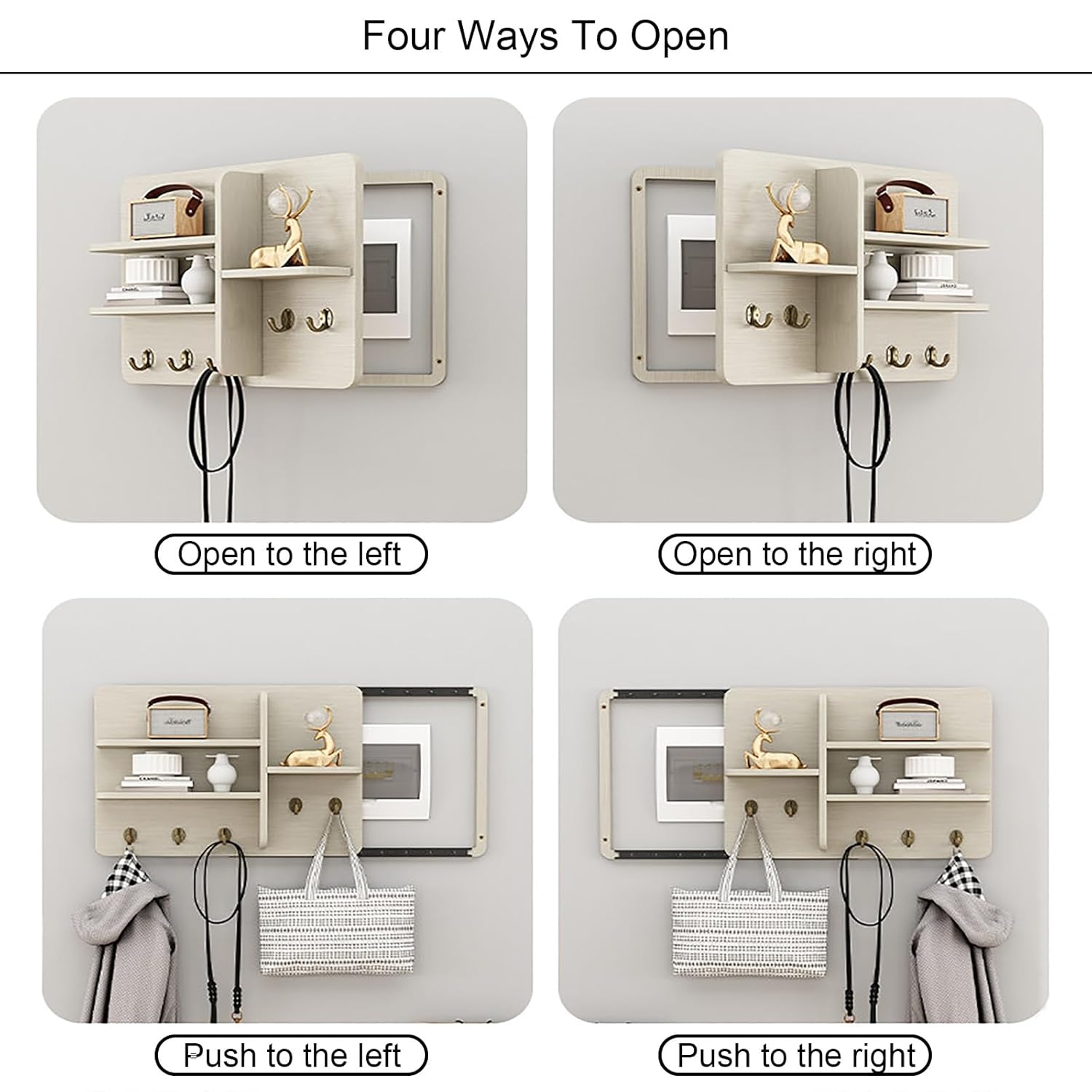 Electric Meter Box Cover Decorative with Shelves & Hooks, Hidden Circuit Breaker Panel, Wooden Decor Cover for Living Room Bedroom Office(Wood 1,60 * 40cm/23.6 * 15.7in)