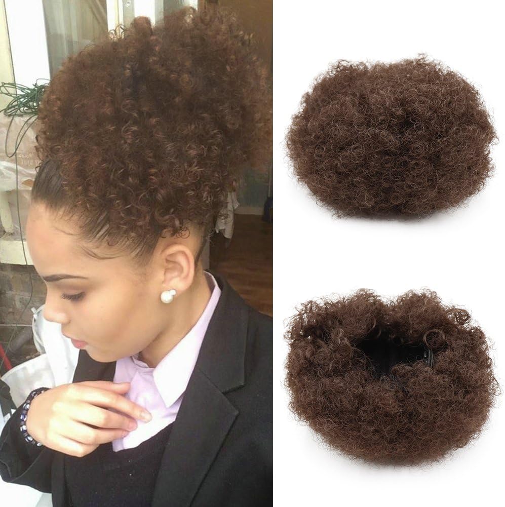 Synthetic Curly Wave Hair Clip In Ponytail Short Afro Kinky Curly Wrap Synthetic Drawstring Puff Ponytail Hair Extensions Wig For African American (#4) ¡­