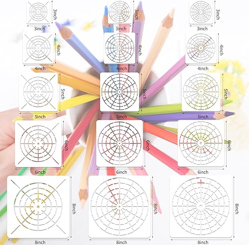 Miniatura 2 de Juego de 15 plantillas de herramientas de pintura de puntos de mandala, segmento 8/12/16 de 3/4/5/6/8 pulgadas, plantilla de mandala reutilizable