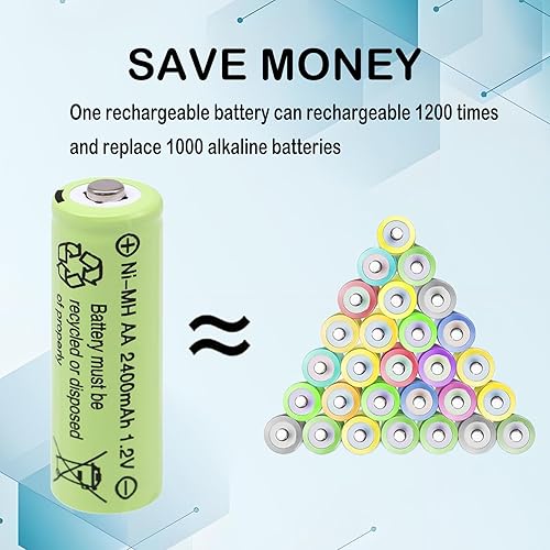 Miniatura 7 de Baterías recargables de alta capacidad de 1.2 V, tamaño AA, 2400 mAh, batería NiMH de baja autodescarga para luces solares al aire libre, luz de
