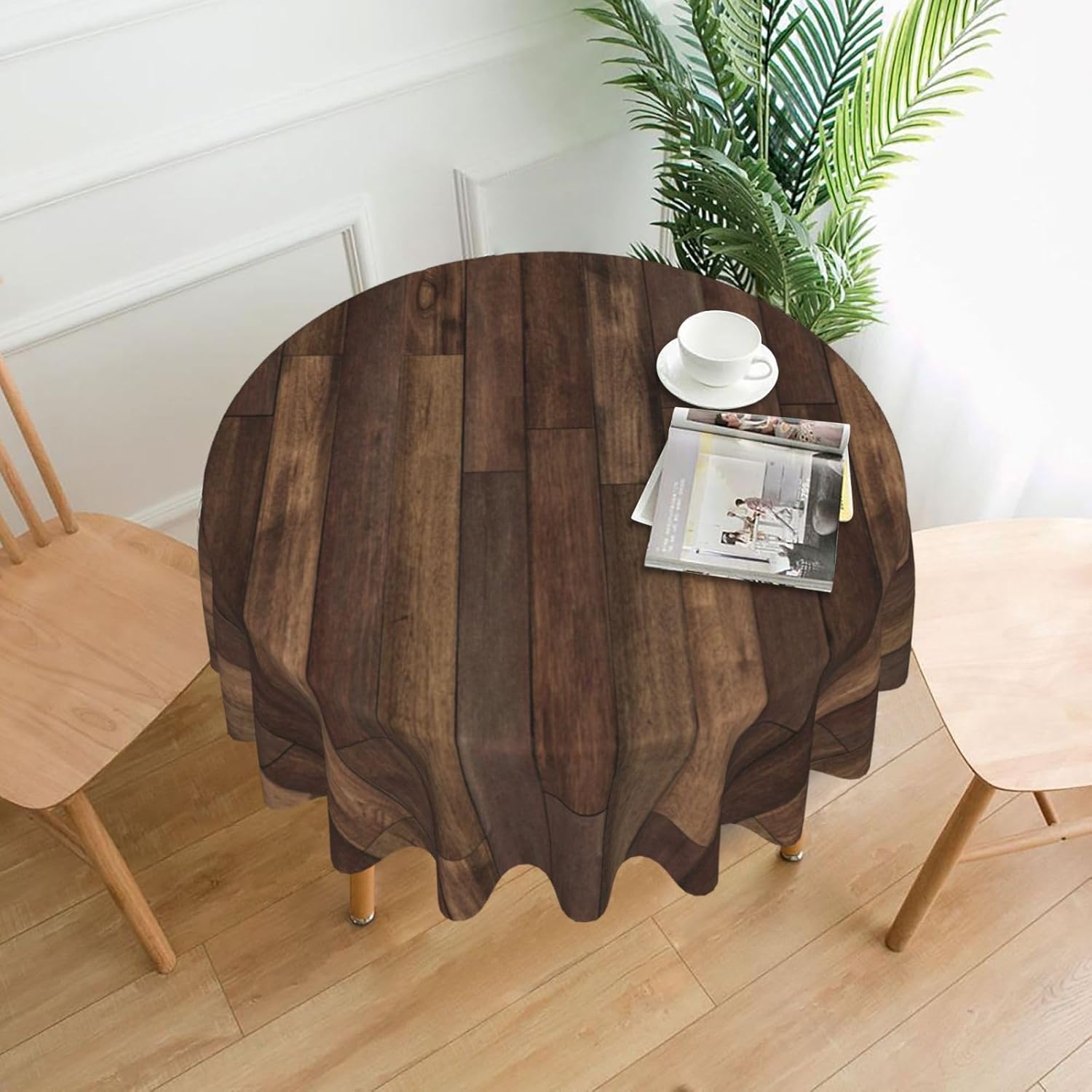 Farmhouse Table Cloth Wood Grain Tablecloths Brown Round Tablecloth Wipe Clean Tables Cover Polyester Circle Cloths for Dinner Party Kitchen Dining Room, 63 Inch Style 6