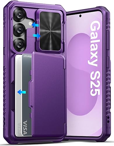 Miniatura 26 de ATATOO Funda para Samsung Galaxy S25 FE, tarjetero integrado (3-5 tarjetas) y cubierta de cámara deslizante y bloqueo RFID, protección de grado