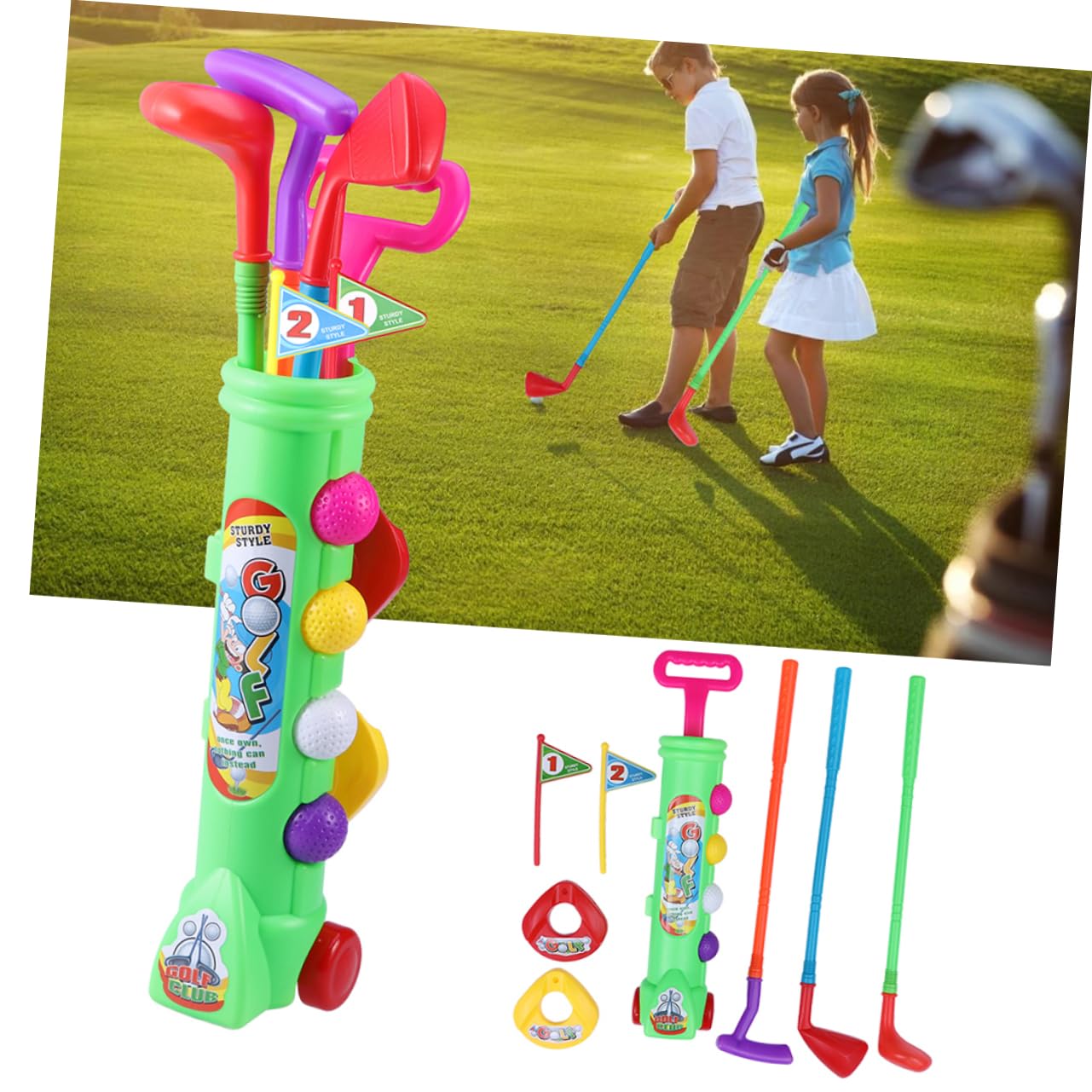 Set de Golf Infantil Portátil Verde, 2 Juegos de Plástico