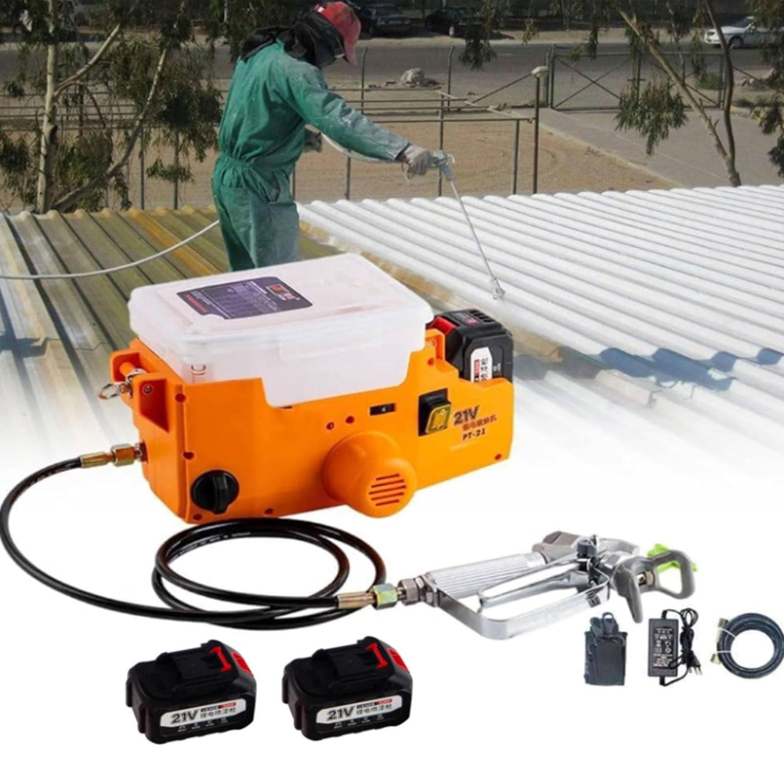 Spruzzatore di vernice airless, Pistola per pittura a parete senza fili ad alta pressione con tubo, mobili interni esterni, velocità