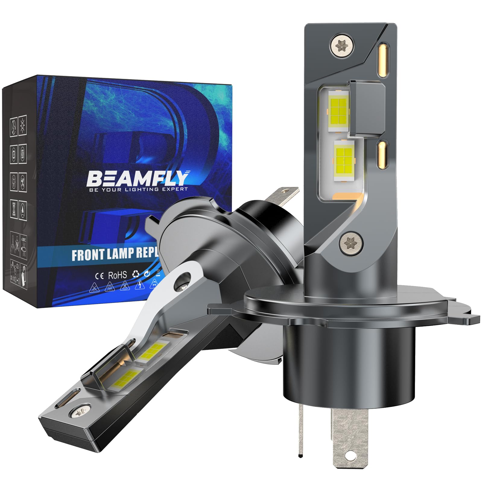 H4 LED 20000lm 100W, Lampadine Per Fari Auto e Moto, Kit Lampadina 12v per Abbaglianti o Anabbaglianti, Dimensioni 1:1 Alogena, Plug and Play, Luce Bianca 6500k, 2 Lampade LED H4