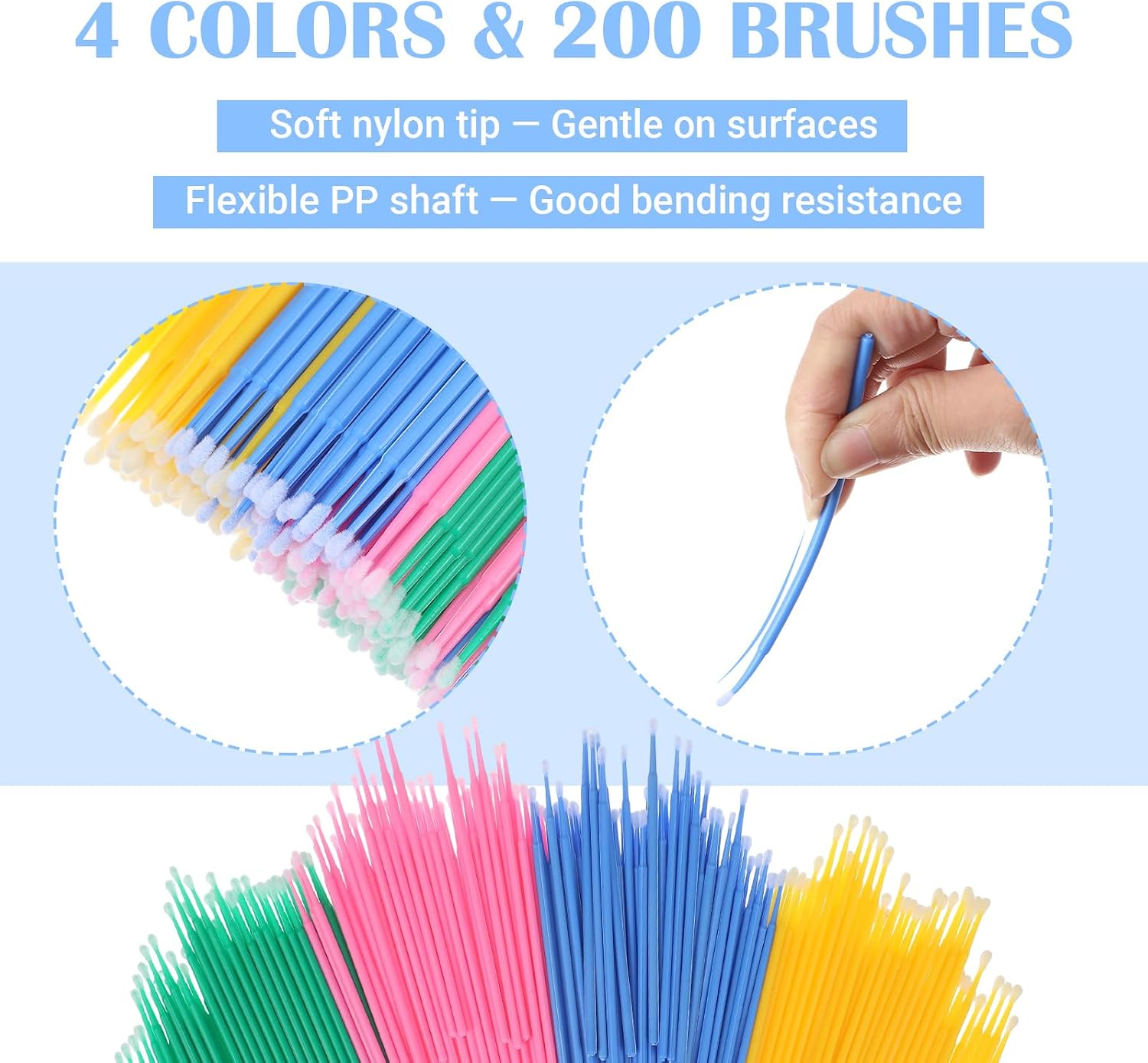 Touch Up Paint Brushes for Automotive Paint Chip Repair Disposable Micro Applicators, 200pcs, 4 Color