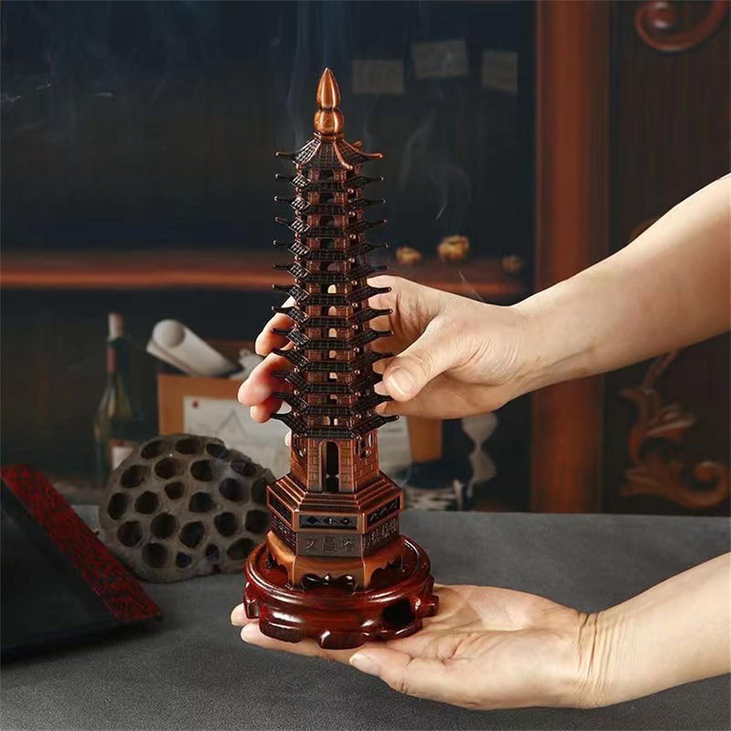 Insence-Stick Holder,Wenchang Tower Incense Burner Household Indoor Vertical Incense Inserting Seat Sandalwood Incense Sticks Agarwood Incense Burner Antique Aromatherapy Burner