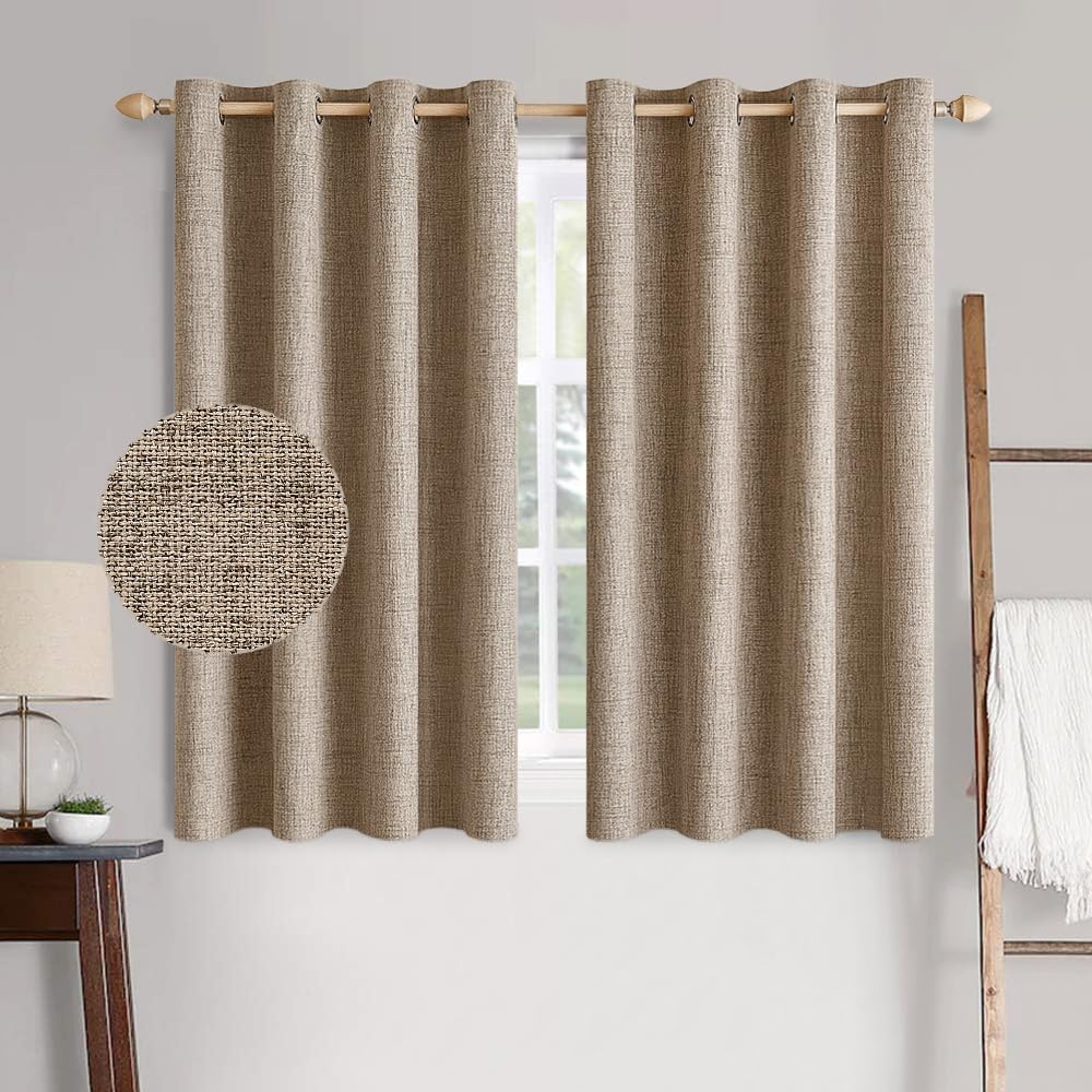 MIULEE 100% Blackout Linen Textured Curtains for Bedroom Solid Thermal Insulated Copper Brown Grommet Room Darkening Curtains & Drapes Luxury Decor for Living Room Nursery 52 x 63 Inch (2 Panels) 52"W x 63"L (Pack of 2) Copper Brown