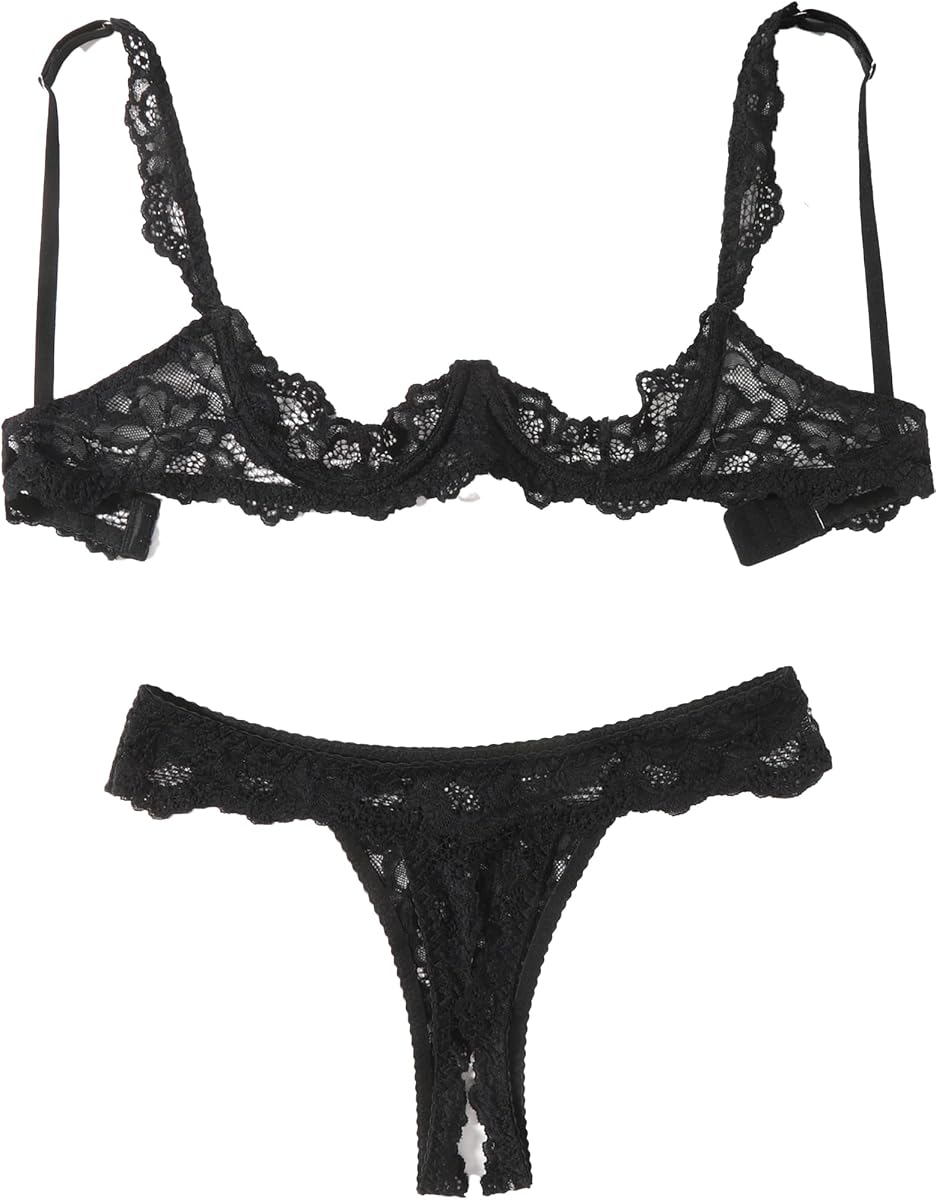 Conjunto de lencería sexy para mujer Conjuntos de sujetador y bragas de encaje con aros