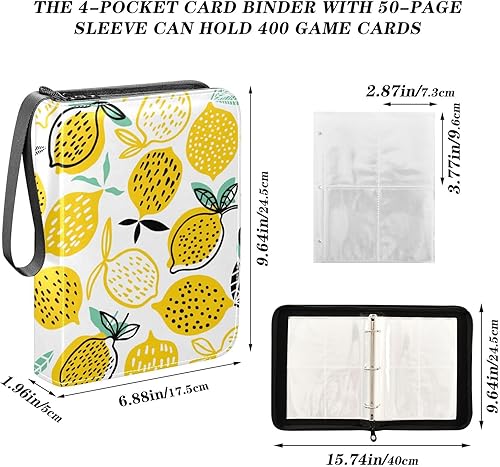 Miniatura 3 de Carpeta de tarjetas de limón fresco, 400 bolsillos, carpeta de almacenamiento de tarjetas intercambiables, álbum con mangas, con cremallera, para