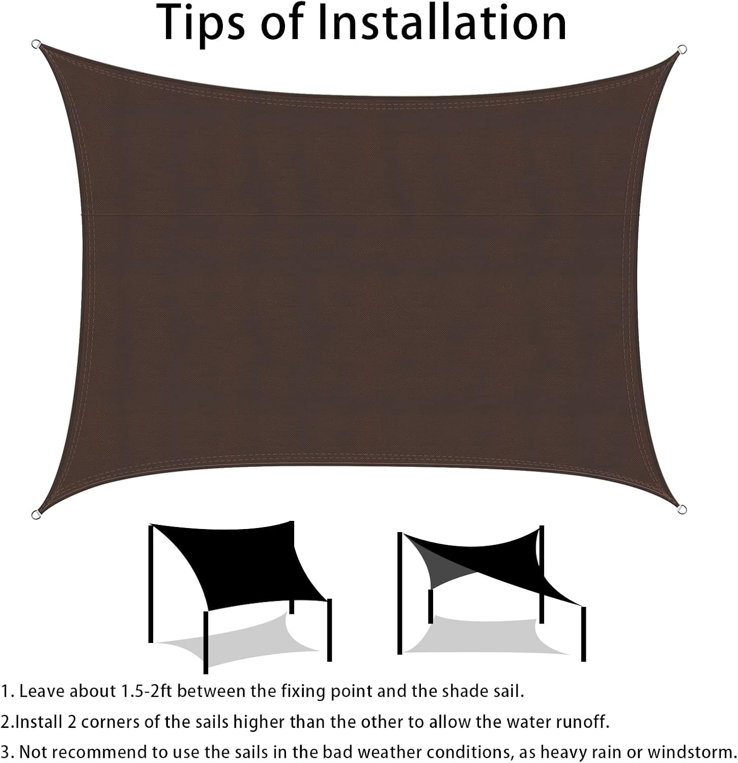 Ankuka Waterproof Sun Shade Sails Canopy Awning Shelter, UV Blockage Backyard Patio Garden Carport(10'x13', Brown)