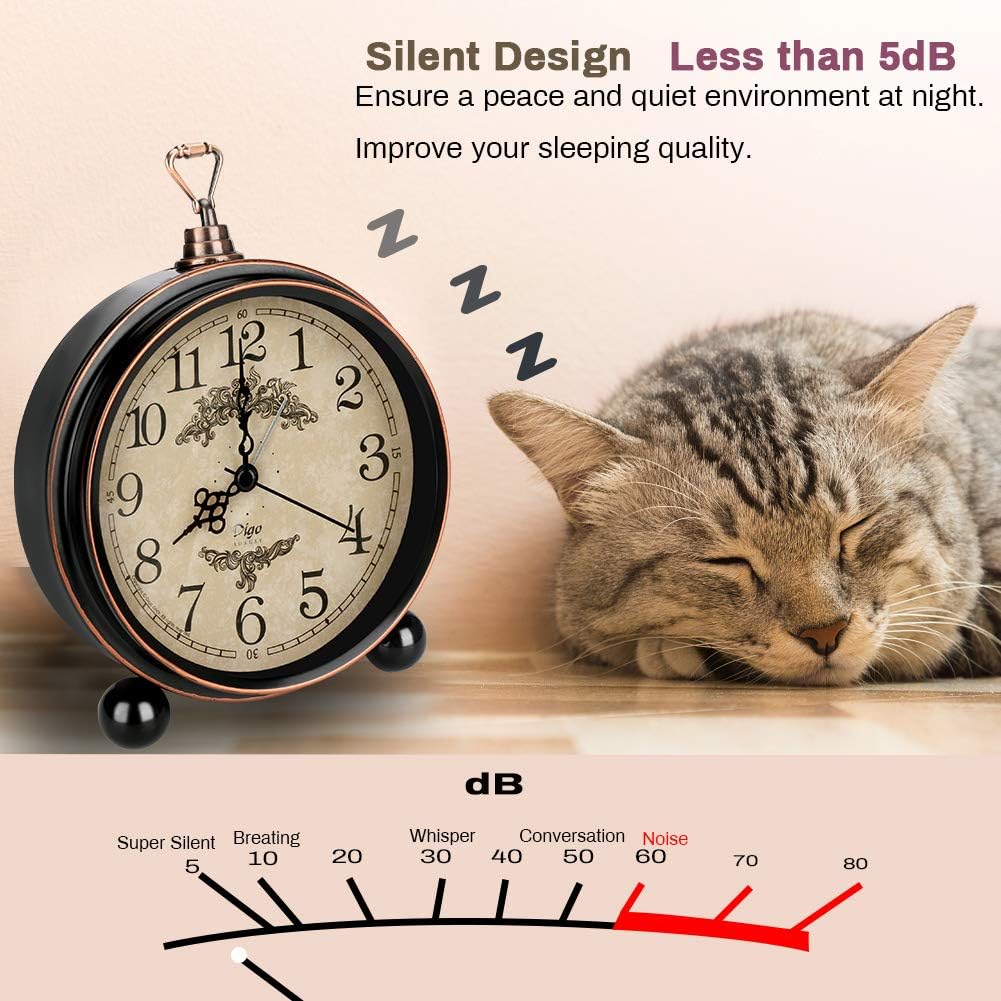 Allnice Alarm Clock 5.3" Vintage Shelf Clock, Silent Non-Ticking Table Clock Shelf Decor Desk Alarm Clock, Battery Powered | Quartz Movement | Arabic Numerals