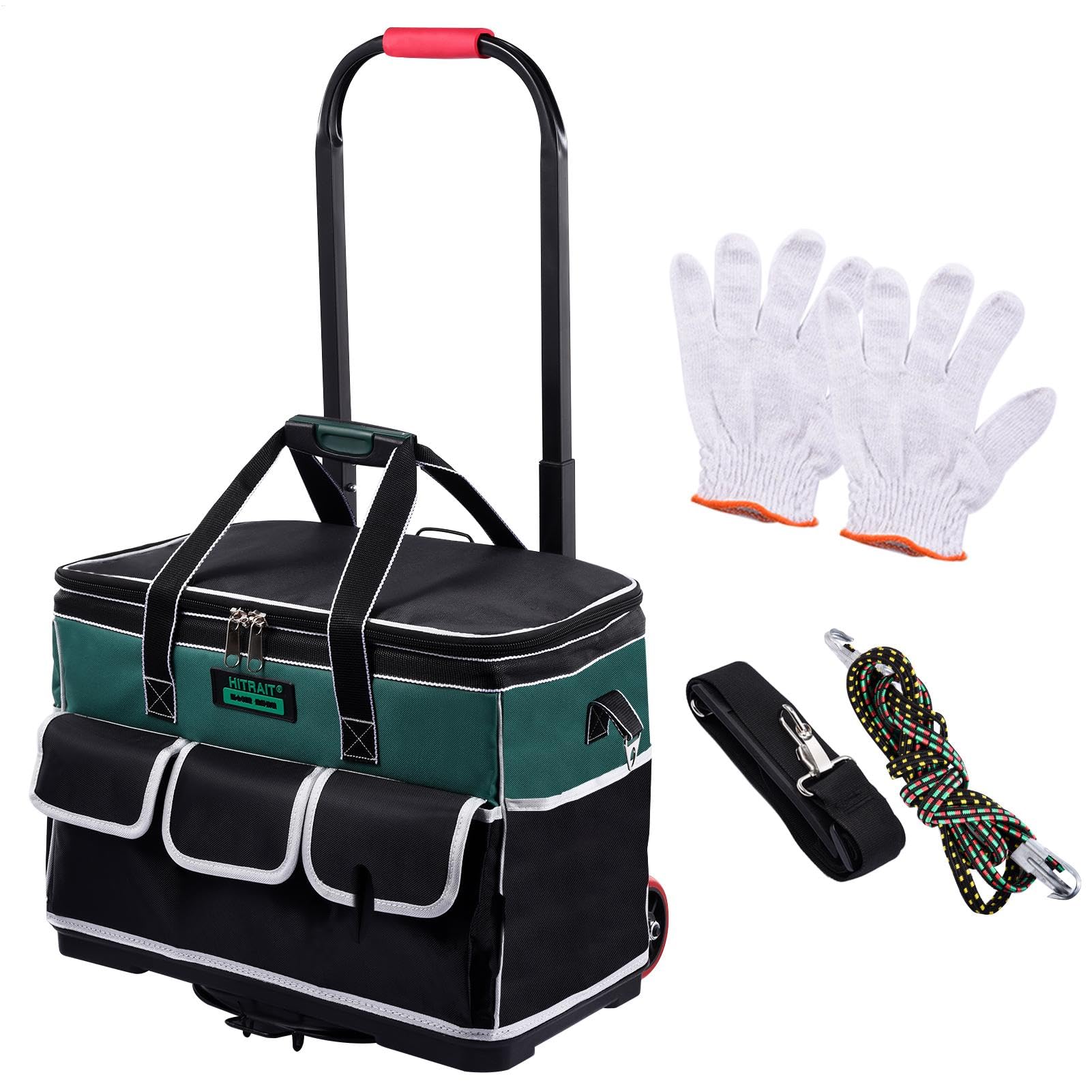 Bolsa de herramientas con ruedas,Bolsa de herramientas con ruedas Bolsa de | Organizador de almacenamiento impermeable con mango telescópico, bolsa de herramientas con ru