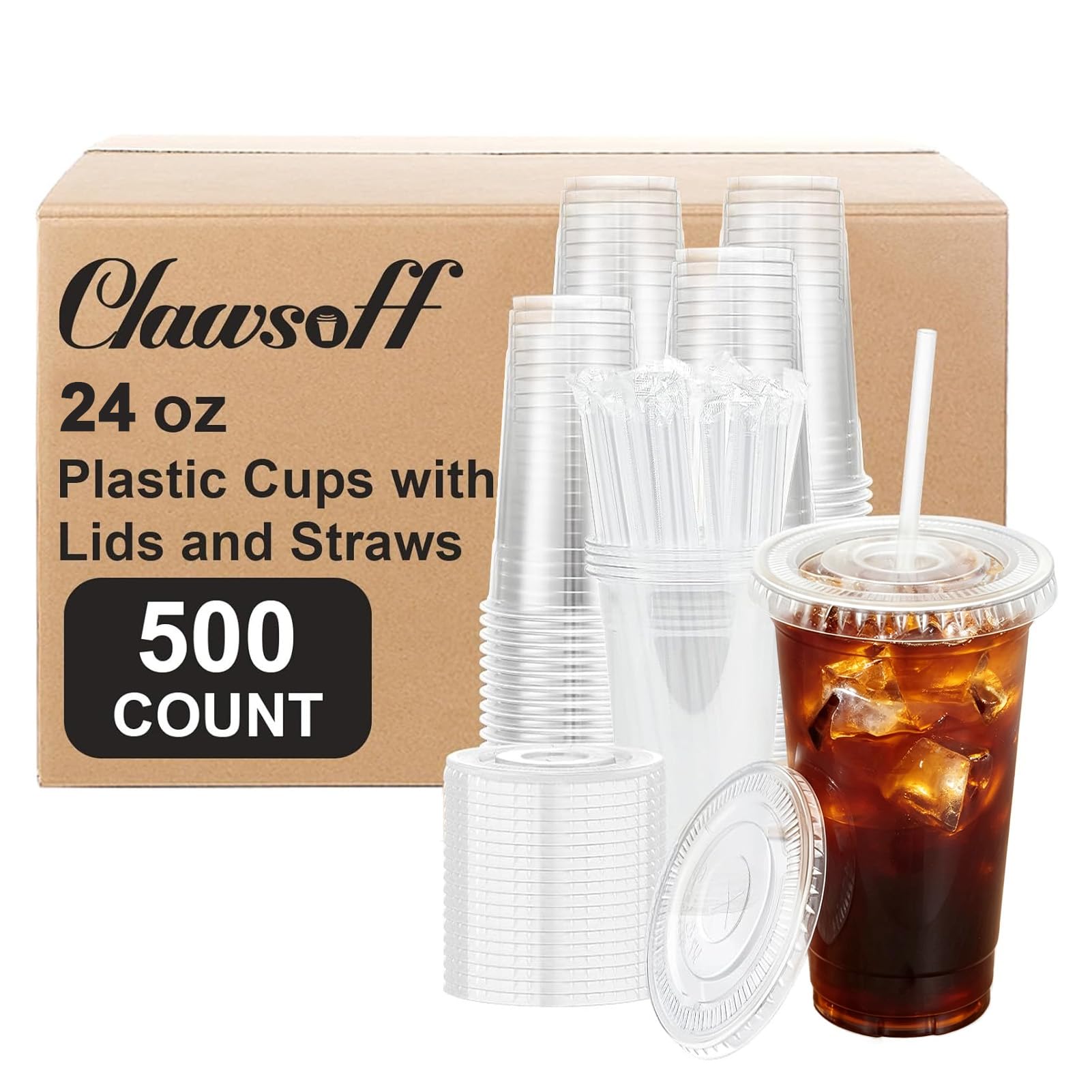Clawsoff 100 Pack 24 oz Clear Plastic Cups with Lids and Straws Disposable — Amazon image 9