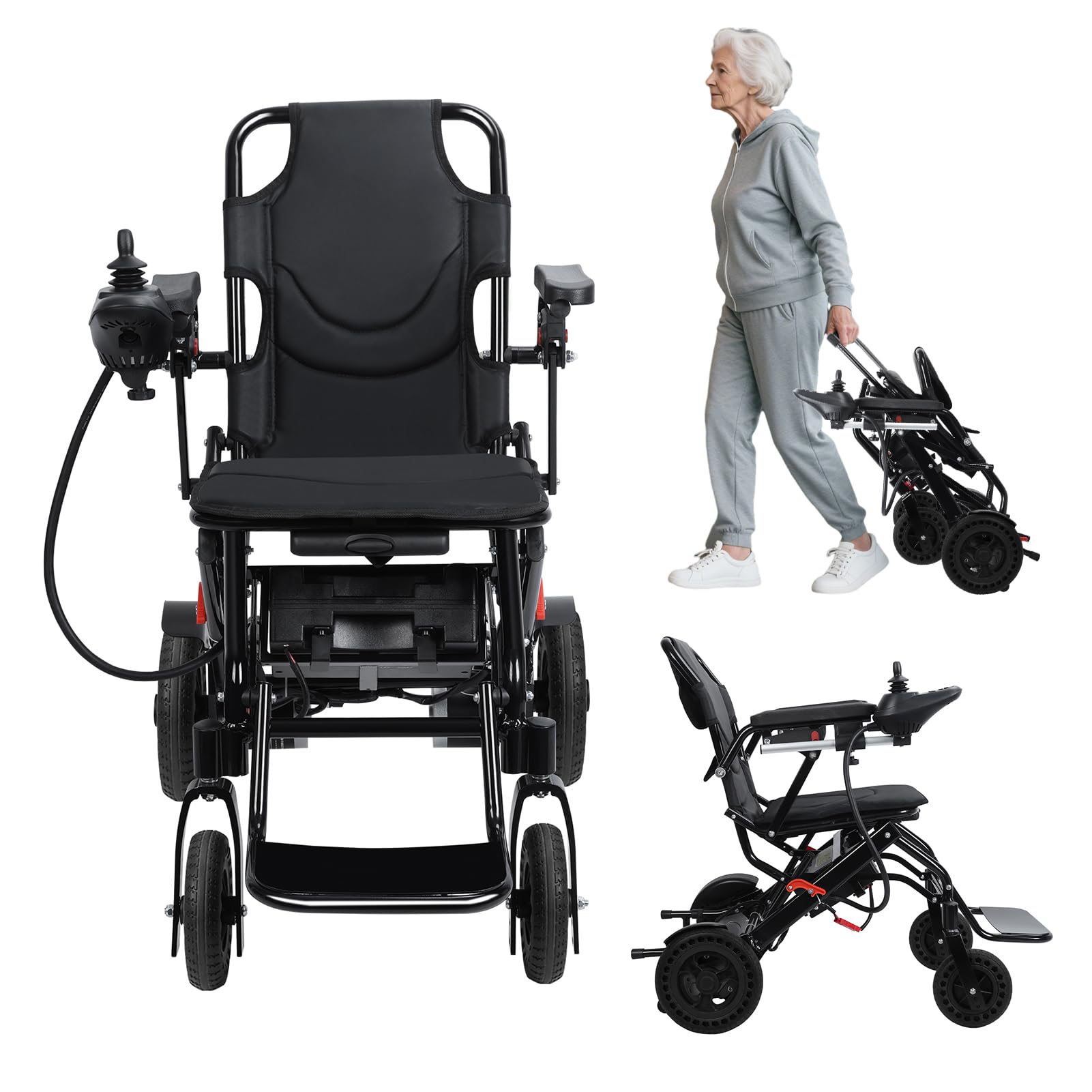 Sillas de ruedas eléctricas plegables ligeras para adultos, 500 W, rango de 12 millas, sillas de ruedas portátiles de viaje para adultos, silla de ruedas ligera de movilidad con pedal grande